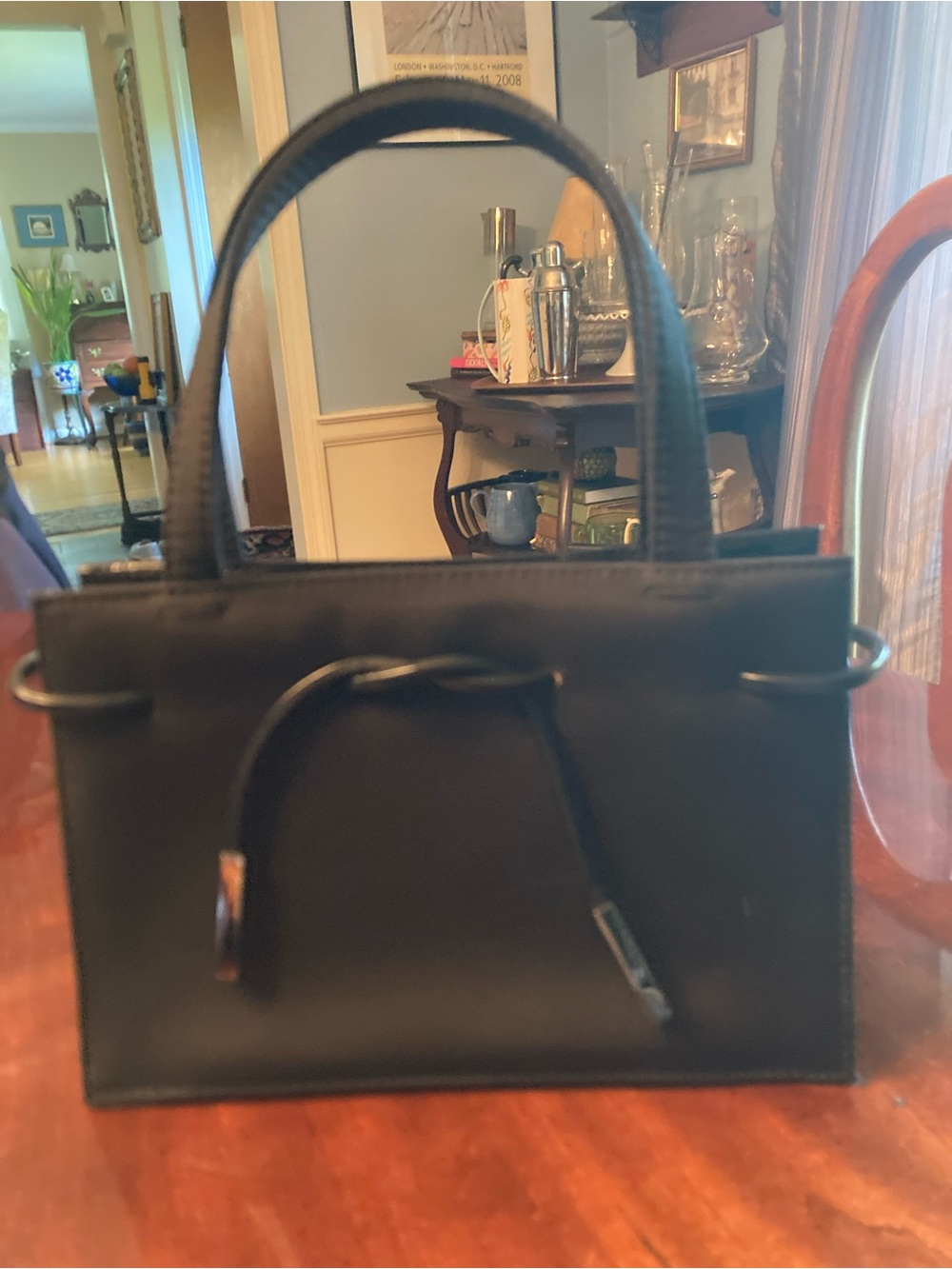 Elegant Black Leather Satchel with Top Handles